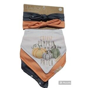 Lila & Jack Pumpkin Wrap Fall Headband & Bib 5-Piece Set